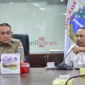 Kepala Kanwil KemenHAM DK Jakarta, Mikael Azedo Harwito, bersama Walikota Jakarta Pusat, Arifin, dalam audiensi penguatan HAM dan sosialisasi aplikasi PRISMA di Kantor Walikota Jakarta Pusat.