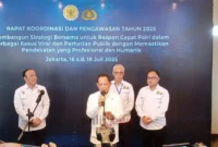 Menteri Dalam Negeri Tito Karnavian saat menghadiri Rapat Koordinasi Pengawasan Kompolnas di Ancol, Jakarta.