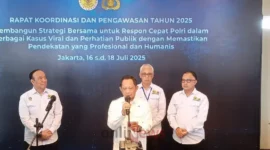 Menteri Dalam Negeri Tito Karnavian saat menghadiri Rapat Koordinasi Pengawasan Kompolnas di Ancol, Jakarta.