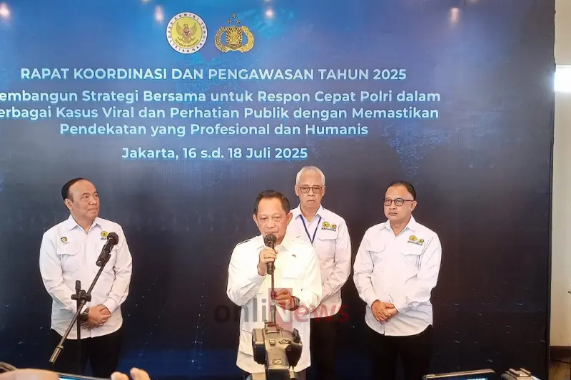 Menteri Dalam Negeri Tito Karnavian saat menghadiri Rapat Koordinasi Pengawasan Kompolnas di Ancol, Jakarta.