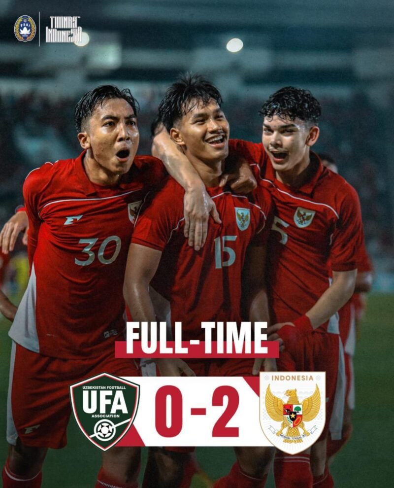 Striker Timnas Indonesia U-17, Muhammad Al Gazani, merayakan gol keduanya di Piala Kemerdekaan 2025 usai membobol gawang Uzbekistan, Jumat (15/8/2025). (Dok-PSSI)