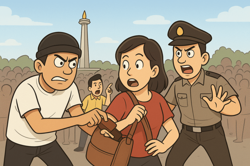 Polisi menangkap dua pria yang diduga terlibat pencurian saat pesta rakyat HUT RI ke-80 di kawasan Monas, Jakarta Pusat. (Dok-Onlinews)