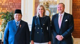 Prabowo Subianto bersama Ratu Máxima dan Raja Willem-Alexander dalam pertemuan bilateral di Belanda. Dok: Sekpres
