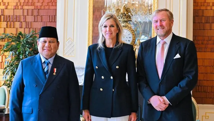 Prabowo Subianto bersama Ratu Máxima dan Raja Willem-Alexander dalam pertemuan bilateral di Belanda. Dok: Sekpres