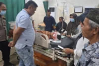 Petugas mengevakuasi korban serangan beruang di kebun karet Desa Suka Damai, Muaro Jambi, Jambi. (Ist)