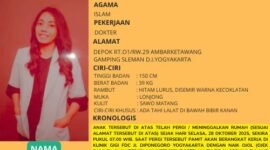 Ilustrasi, Seorang dokter di Sleman, Ayu Annisa (26), dilaporkan hilang misterius. Ia pamit berangkat kerja naik ojol pada 28 Oktober 2025, namun tidak pernah tiba di kliniknya. Dok: Polsek Gamping.