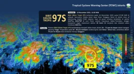 Gambar pergerakan awan tebal dan sirkulasi 97S berdasarkan pemantauan BMKG. (Posnews/BMKG)