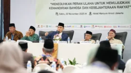 Ketua MUI Bidang Fatwa Prof Asrorun Niam Sholeh menyampaikan Fatwa Pajak Berkeadilan dalam Munas MUI XI 2025. (Posnews/Ist)