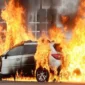 Mobil Kijang G hangus terbakar usai ledakan di parkiran bawah layang Sawah Besar. (Posnews/Shutterstock)