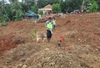 Anjing pelacak K9 Polri membantu tim SAR di area longsor Cilacap. (Posnews/Ist)