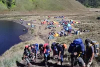 Pendaki bertahan di kawasan Ranu Kumbolo menunggu evakuasi setelah erupsi Gunung Semeru. (Dok: Wisata Gunung Indonesia)
