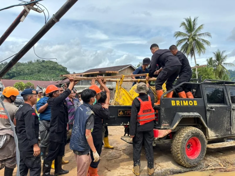Petugas gabungan BNPB dan Basarnas mengevakuasi korban serta membantu pengungsi pascabencana di wilayah Sumatera.
(Posnews/Ist)