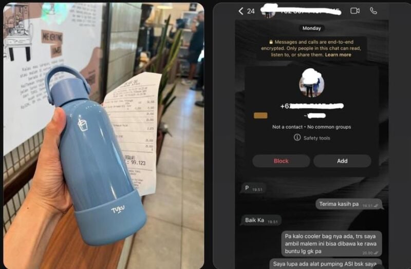 Tumbler warna biru milik Anita Dewi yang hilang di KRL.