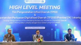 Gubernur DKI Jakarta Pramono Anung saat membuka High Level Meeting TPID dan TP2DD di Jakarta Pusat. (Posnews/Ist)