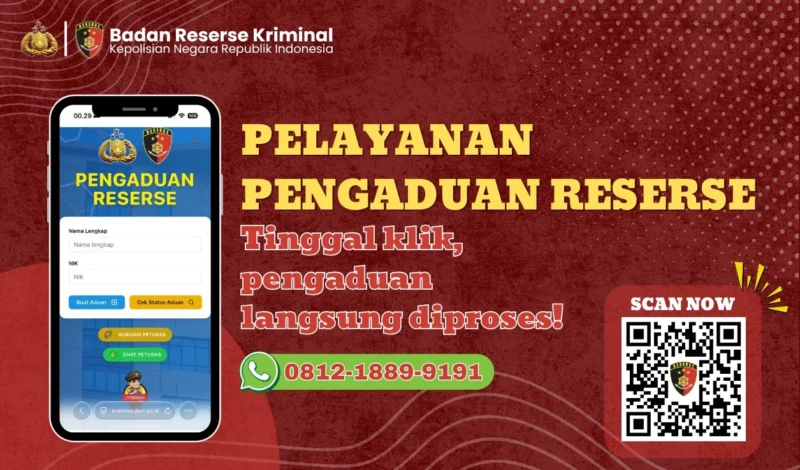 Masyarakat dapat membuat pengaduan secara online melalui aplikasi, chat WhatsApp, atau telepon ke Bareskrim Polri. (Posnews/Ist)