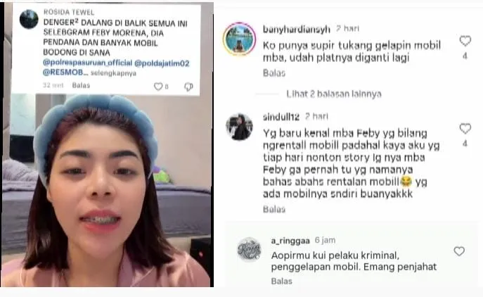 Selebgram Febbhy Morena memberikan klarifikasi melalui video Instagram terkait aksi oknum Ormas Sakera di Lawatan Sukorejo, Pasuruan, Jawa Timur. (Posnews/Instagram)