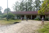 Kawanan gajah Sumatera berada di area perumahan karyawan HTI Rantau Bertuah, Siak, setelah merusak sejumlah rumah dan sepeda motor. (Posnews/Ist)