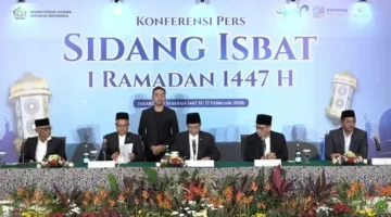 Menteri Agama Nasaruddin Umar mengumumkan hasil Sidang Isbat penetapan 1 Ramadan 1447 H di Jakarta.. (Posnews/Kemenag)