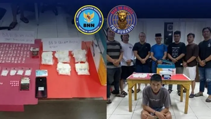 Petugas BNN mengamankan tersangka narkoba dan barang bukti sabu serta pil ekstasi di Belinyu Bangka. (Posnews/Ist)