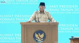 Presiden Prabowo Subianto menyampaikan peringatan dampak Perang Dunia Ketiga saat Rakornas 2026 di Bogor. (Posnews/Ist)