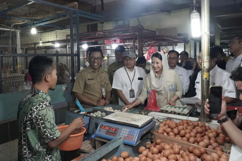 Wakil Menteri Perdagangan Dyah Roro Esti Widya Putri meninjau harga bahan pokok di Pasar Cisalak Depok menjelang Ramadan dan Idulfitri. (Posnews/Ist)