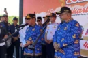 Gubernur DKI Jakarta Pramono Anung menyampaikan kebijakan WFH ASN di kawasan Monas Jakarta Pusat. (Posnews/Kominfo)