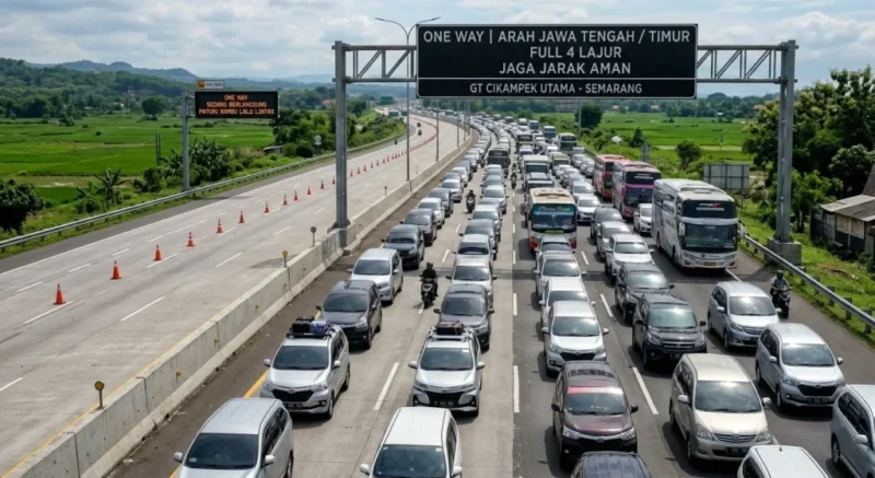 Kendaraan pemudik melaju di jalur one way nasional Tol Trans Jawa saat puncak arus mudik Lebaran 2026. (Posnews/Net)