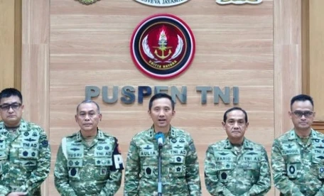Mabes TNI di Cilangkap Jakarta Timur saat konferensi pers terkait penyerahan jabatan BAIS dan kasus penganiayaan aktivis. (Posnews/Puspen TNI)