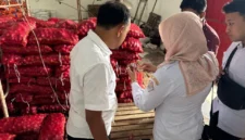 Polisi memeriksa ratusan karung bawang bombai impor ilegal di gudang Jalan Rajasa Kedungkandang Kota Malang. (red)