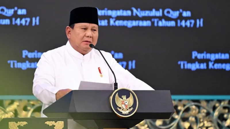 Presiden Prabowo Soroti Ketidakpastian Global Saat Peringatan Nuzulul Quran. (Posnews/Setpres)