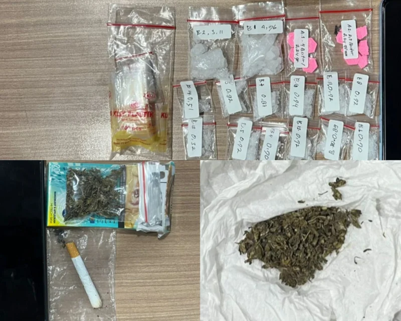 Barang bukti sabu, ekstasi, dan ganja hasil penggerebekan Ditresnarkoba Polda Metro Jaya. (Posnews/Ist)