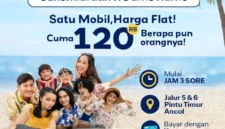 Suasana gerbang masuk Ancol dengan antrean mobil wisatawan memanfaatkan promo Rp120 ribu per mobil. (Posnews/Ist)