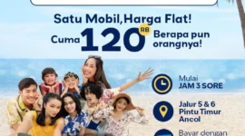 Suasana gerbang masuk Ancol dengan antrean mobil wisatawan memanfaatkan promo Rp120 ribu per mobil. (Posnews/Ist)