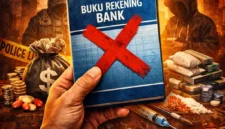 Ilustrasi rekening bank yang disalahgunakan untuk transaksi ilegal dan pencucian uang oleh jaringan kejahatan. (Posnews/AI)