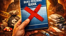 Ilustrasi rekening bank yang disalahgunakan untuk transaksi ilegal dan pencucian uang oleh jaringan kejahatan. (Posnews/AI)