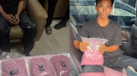 Tersangka Bersama barang bukti 14.580 butir ekstasi hasil pengungkapan Bareskrim. (Posnews/Ist)