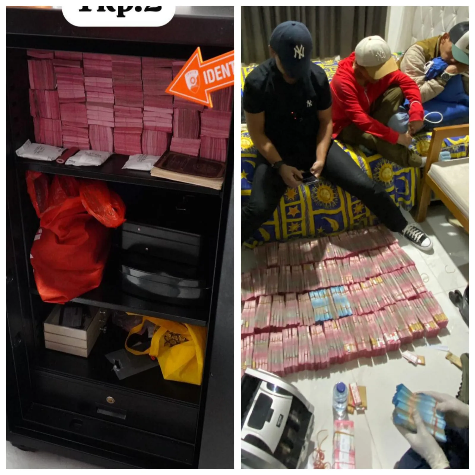 Polisi menunjukkan uang miliaran rupiah dan barang bukti narkoba hasil pengungkapan jaringan di THM White Rabbit Jakarta