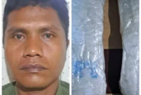 Tersangka dan barang bukti sabu belasan kilogram hasil pengungkapan Bareskrim di Pelabuhan Bakauheni. (Posnews/Ist)