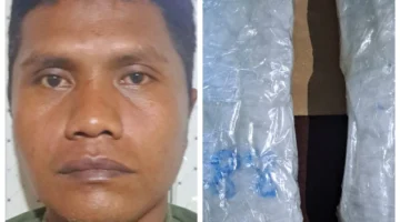 Tersangka dan barang bukti sabu belasan kilogram hasil pengungkapan Bareskrim di Pelabuhan Bakauheni. (Posnews/Ist)