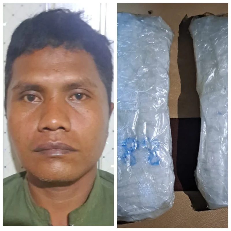 Tersangka dan barang bukti sabu belasan kilogram hasil pengungkapan Bareskrim di Pelabuhan Bakauheni. (Posnews/Ist)