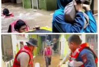 Personel Ditpolairud Polda Metro Jaya mengevakuasi warga Kebon Pala Kampung Melayu Jakarta Timur yang terjebak banjir setinggi 160 cm akibat luapan Sungai Ciliwung. (Posnews/ist)
