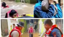 Personel Ditpolairud Polda Metro Jaya mengevakuasi warga Kebon Pala Kampung Melayu Jakarta Timur yang terjebak banjir setinggi 160 cm akibat luapan Sungai Ciliwung. (Posnews/ist)