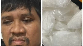 Polisi menunjukkan pelaku dan barang bukti sabu seberat hampir 1 kilogram hasil penangkapan di Morowali Sulawesi Tengah. (Posnews/Ist)