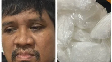 Polisi menunjukkan pelaku dan barang bukti sabu seberat hampir 1 kilogram hasil penangkapan di Morowali Sulawesi Tengah. (Posnews/Ist)