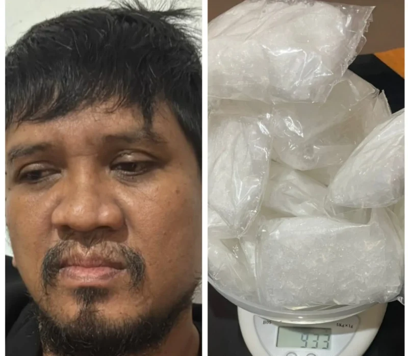 Polisi menunjukkan pelaku dan barang bukti sabu seberat hampir 1 kilogram hasil penangkapan di Morowali Sulawesi Tengah. (Posnews/Ist)