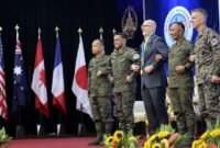 Sinergi lintas negara. Filipina dan Amerika Serikat meresmikan latihan militer Balikatan 2026 dengan partisipasi penuh pertama Jepang guna memperkuat interoperabilitas pertahanan di tengah ketegangan Laut China Selatan. Dok: Kyodo.