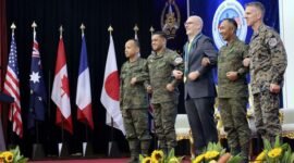 Sinergi lintas negara. Filipina dan Amerika Serikat meresmikan latihan militer Balikatan 2026 dengan partisipasi penuh pertama Jepang guna memperkuat interoperabilitas pertahanan di tengah ketegangan Laut China Selatan. Dok: Kyodo.
