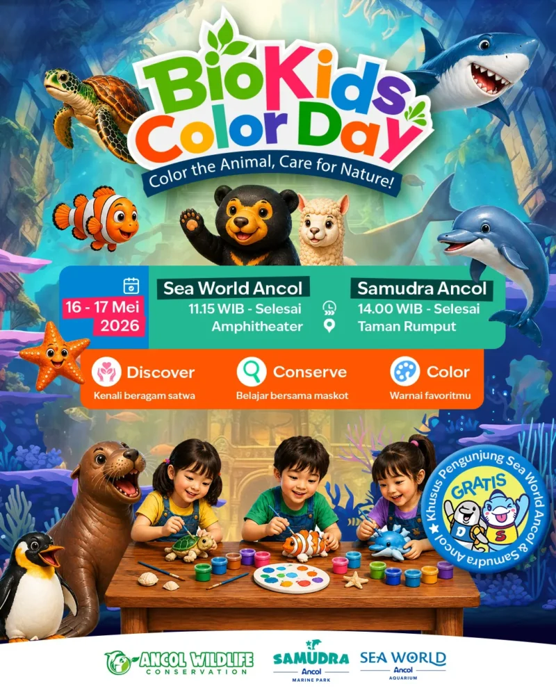 Anak-anak mengikuti kegiatan mewarnai satwa di BioKids Color Day Ancol. (Posnews/Ist)