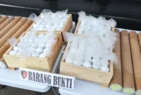 Polisi menunjukkan ratusan botol merkuri yang disita dari kontainer di Pelabuhan Tanjung Priok, Jakarta Utara. (Posnews/Ist)