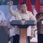 Presiden Prabowo Subianto menyampaikan pidato di peringatan May Day 2026 di Monas Jakarta disambut ribuan buruh. (Posnews/Ist)